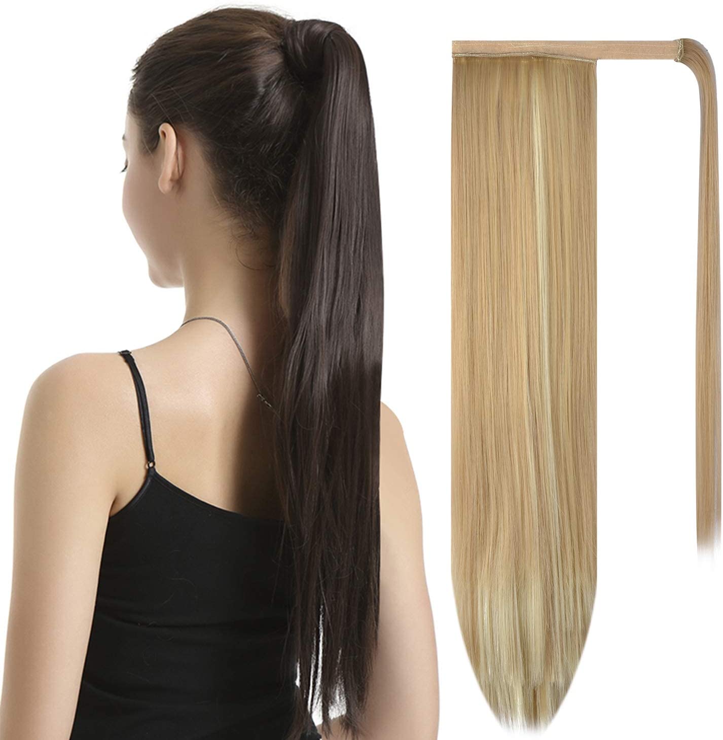 BARSDAR Ponytail Extension 26 Inch Long Straight Wrap Around Hair Piece for Women Synthetic Hair for Daily Use (16H613 Light Ash Brown & Bleach Blonde) BARSDAR Ponytail Extension 26 Inch Long Straight Wrap Around Hair Piece for Women Synthetic Hair for Daily Use (16H613 Light Ash Brown & Bleach Blonde)