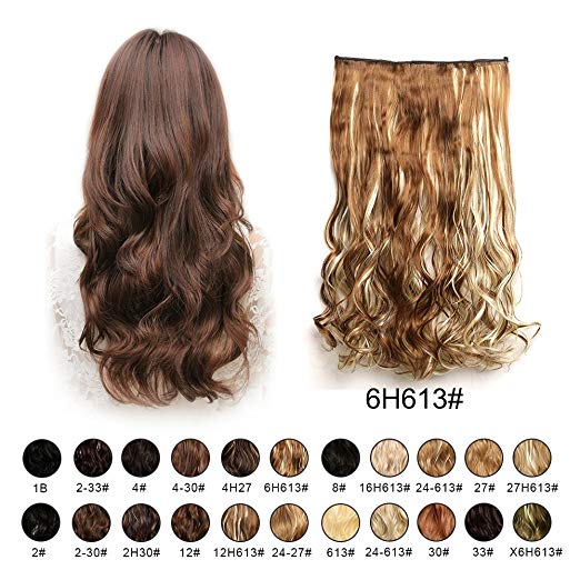 BARSDAR 20" Wavy 3/4 Full Head Clip in Synthetic Hair Extensions Long Curly Wave one piece 5 Clips Hairpieces for Women 130g(6H613# Medium Brown mix Bleach Blonde Unevenly) BARSDAR 20" Wavy 3/4 Full Head Clip in Synthetic Hair Extensions Long Curly Wave one piece 5 Clips Hairpieces for Women 130g(6H613# Medium Brown mix Bleach Blonde Unevenly)