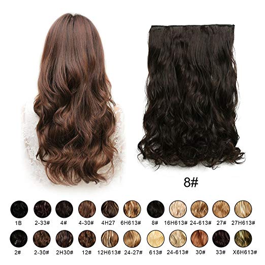 BARSDAR 20" Wavy 3/4 Full Head Clip in Synthetic Hair Extensions Long Curly Wave one piece 5 Clips Hairpieces for Women 130g(8# Light Brown) BARSDAR 20" Wavy 3/4 Full Head Clip in Synthetic Hair Extensions Long Curly Wave one piece 5 Clips Hairpieces for Women 130g(8# Light Brown)