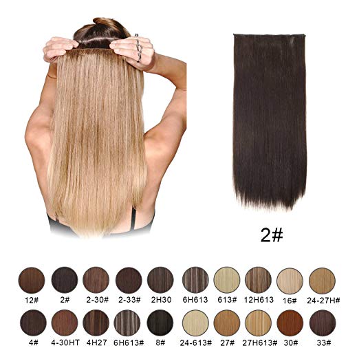 BARSDAR 24" Straight 3/4 Full Head One Piece 5 clips in on Synthetic Hair Extensions Hair pieces for Women - 2# Darkest Brown BARSDAR 24" Straight 3/4 Full Head One Piece 5 clips in on Synthetic Hair Extensions Hair pieces for Women - 2# Darkest Brown