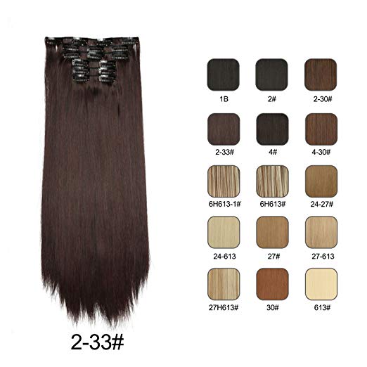 BARSDAR 6Pcs 16Clips 23" Thick Straight Full Head Clip in on Double Weft Synthetic Hair Extensions Hairpieces for Women 135g/4.76oz (2/33# Darkest Brown mix Dark Auburn Evenly) BARSDAR 6Pcs 16Clips 23" Thick Straight Full Head Clip in on Double Weft Synthetic Hair Extensions Hairpieces for Women 135g/4.76oz (2/33# Darkest Brown mix Dark Auburn Evenly)