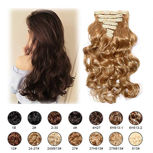BARSDAR 17" Long Curly 7Pcs 16Clips Full Head Clip in Synthetic Hair Extensions Hairpieces for Women 150g (24/27# Light Blonde mix Strawberry Blonde Evenly) BARSDAR 17" Long Curly 7Pcs 16Clips Full Head Clip in Synthetic Hair Extensions Hairpieces for Women 150g (24/27# Light Blonde mix Strawberry Blonde Evenly)