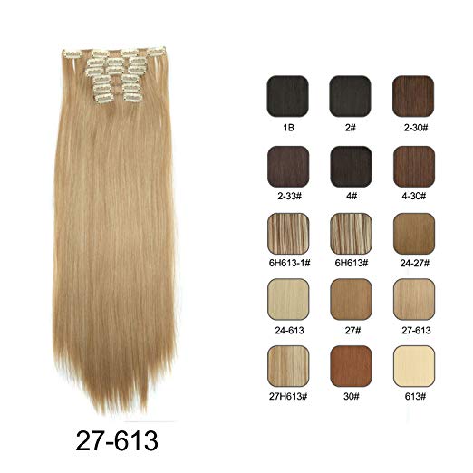 BARSDAR 6Pcs 16Clips 23" Thick Straight Full Head Clip in on Double Weft Synthetic Hair Extensions Hairpieces for Women 135g/4.76oz (27/613# Strawberry Blonde mix Bleach Blonde Evenly) BARSDAR 6Pcs 16Clips 23" Thick Straight Full Head Clip in on Double Weft Synthetic Hair Extensions Hairpieces for Women 135g/4.76oz (27/613# Strawberry Blonde mix Bleach Blonde Evenly)