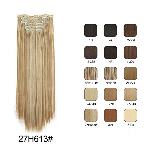 BARSDAR 6Pcs 16Clips 23" Thick Straight Full Head Clip in on Double Weft Synthetic Hair Extensions Hairpieces for Women 135g/4.76oz (27H613#Strawberry Blonde mix Bleach Blonde Unevenly) BARSDAR 6Pcs 16Clips 23" Thick Straight Full Head Clip in on Double Weft Synthetic Hair Extensions Hairpieces for Women 135g/4.76oz (27H613#Strawberry Blonde mix Bleach Blonde Unevenly)