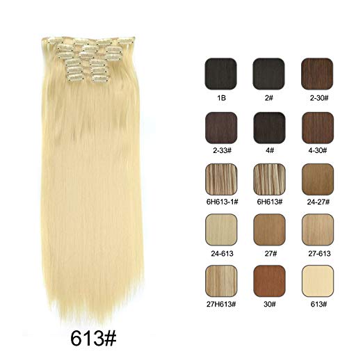 BARSDAR 6Pcs 16Clips 23" Thick Straight Full Head Clip in on Double Weft Synthetic Hair Extensions Hairpieces for Women 135g/4.76oz (613# Bleach Blonde) BARSDAR 6Pcs 16Clips 23" Thick Straight Full Head Clip in on Double Weft Synthetic Hair Extensions Hairpieces for Women 135g/4.76oz (613# Bleach Blonde)