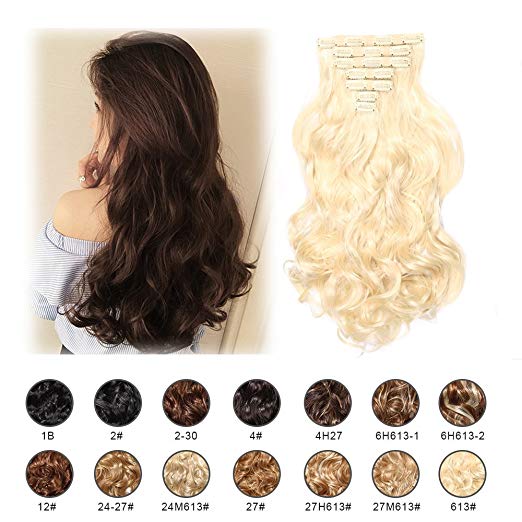 BARSDAR 17" Long Curly 7Pcs 16Clips Full Head Clip in Synthetic Hair Extensions Hairpieces for Women 150g (613# Bleach Blonde) BARSDAR 17" Long Curly 7Pcs 16Clips Full Head Clip in Synthetic Hair Extensions Hairpieces for Women 150g (613# Bleach Blonde)