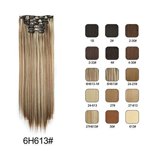 BARSDAR 6Pcs 16Clips 23" Thick Straight Full Head Clip in on Double Weft Synthetic Hair Extensions Hairpieces for Women 135g/4.76oz (6H613# Medium Brown mix Bleach Blonde Unevenly) BARSDAR 6Pcs 16Clips 23" Thick Straight Full Head Clip in on Double Weft Synthetic Hair Extensions Hairpieces for Women 135g/4.76oz (6H613# Medium Brown mix Bleach Blonde Unevenly)
