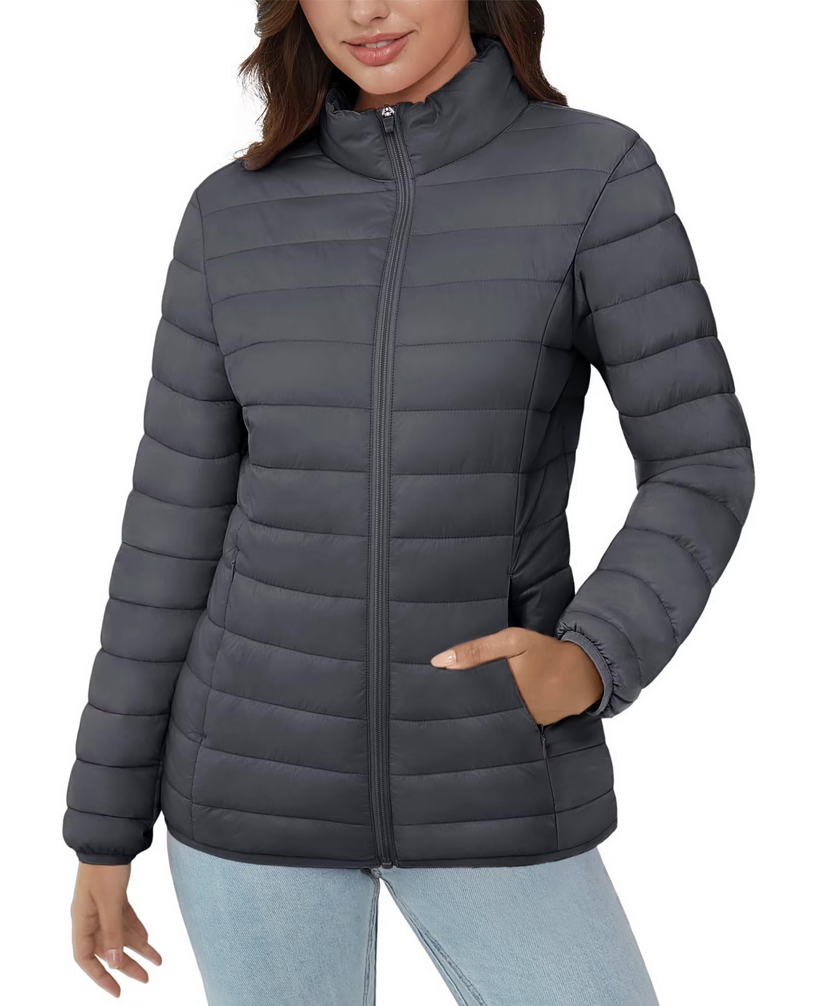 BARSDAR Women's Puffer Jacket Lightweight Quilted Padded 4 Pockets Zip-up Stand-collar Winter Fleece Coat BARSDAR Women's Puffer Jacket Lightweight Quilted Padded 4 Pockets Zip-up Stand-collar Winter Fleece Coat