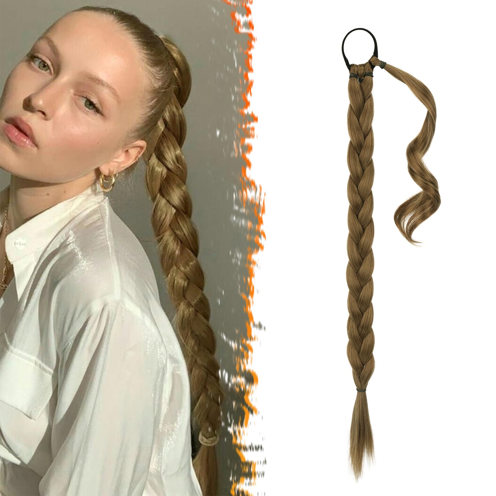 30 Inch Long Braided Ponytail Extension with Hair Tie - Straight Sleek Wrap Around Brown Braided Ponytail Hair Extensions - Synthetic Pony Tails Hairpieces for Women - Light Golden Brown Mix 30 Inch Long Braided Ponytail Extension with Hair Tie - Straight Sleek Wrap Around Brown Braided Ponytail Hair Extensions - Synthetic Pony Tails Hairpieces for Women - Light Golden Brown Mix