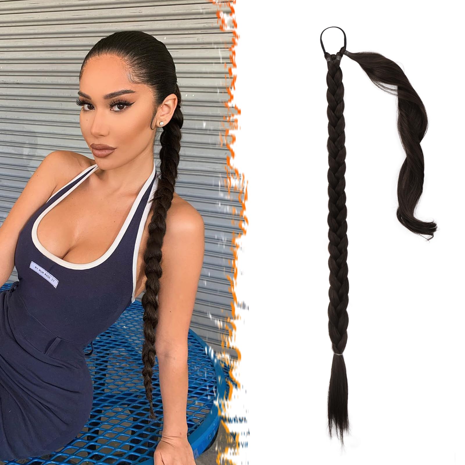26 Inch Long Braided Ponytail Extension - Wrap Around Dark Brown Braid Ponytail Hair Extensions with Hair Tie - Synthetic Pony Tails Hairpieces for Women - Dark Brown Mixed 26 Inch Long Braided Ponytail Extension - Wrap Around Dark Brown Braid Ponytail Hair Extensions with Hair Tie - Synthetic Pony Tails Hairpieces for Women - Dark Brown Mixed