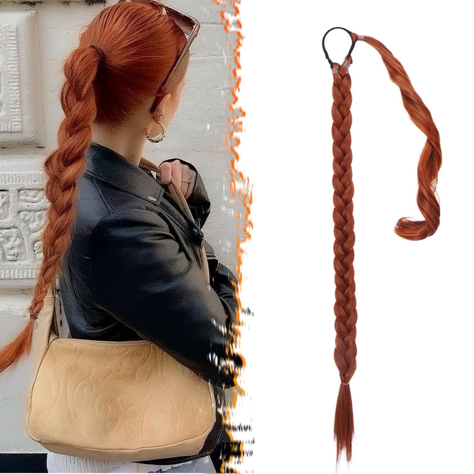 26 Inch Long Braided Ponytail Extension - Straight Wrap Around Copper Red Braid Ponytail Hair Extensions with Hair Tie - Synthetic Pony Tails Hairpieces for Women - Copper Red 26 Inch Long Braided Ponytail Extension - Straight Wrap Around Copper Red Braid Ponytail Hair Extensions with Hair Tie - Synthetic Pony Tails Hairpieces for Women - Copper Red