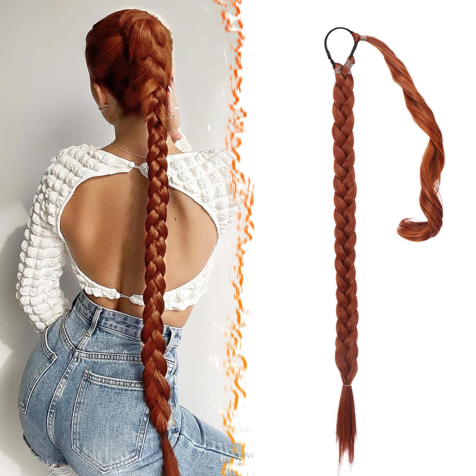 30 Inch Long Braided Ponytail Extension - Wrap Around Copper Red Braid Ponytail Hair Extensions with Hair Tie - Synthetic Pony Tails Hairpieces for Women - Copper Red 30 Inch Long Braided Ponytail Extension - Wrap Around Copper Red Braid Ponytail Hair Extensions with Hair Tie - Synthetic Pony Tails Hairpieces for Women - Copper Red