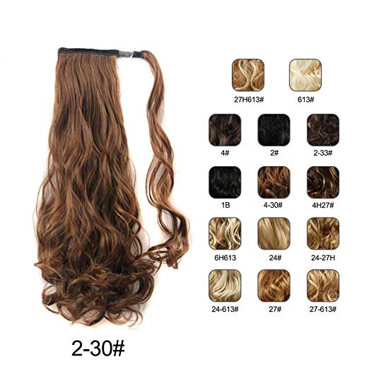 BARSDAR 21" Long Curly Wavy Wrap Around Ponytail Extensions Synthetic Ponytail Clip in Hair Extensions Hairpieces for Women 110g(2/30# Darkest Brown mix Auburn Evenly) BARSDAR 21" Long Curly Wavy Wrap Around Ponytail Extensions Synthetic Ponytail Clip in Hair Extensions Hairpieces for Women 110g(2/30# Darkest Brown mix Auburn Evenly)
