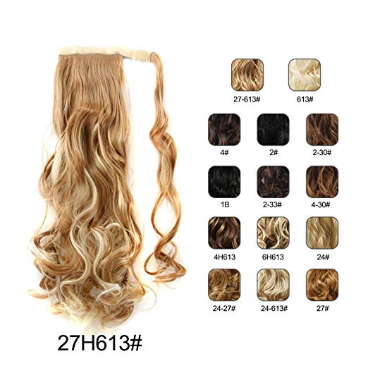 BARSDAR 21" Long Curly Wavy Wrap Around Ponytail Extensions Synthetic Ponytail Clip in Hair Extensions Hairpieces for Women 110g(27H613#Strawberry Blonde mix Bleach Blonde... BARSDAR 21" Long Curly Wavy Wrap Around Ponytail Extensions Synthetic Ponytail Clip in Hair Extensions Hairpieces for Women 110g(27H613#Strawberry Blonde mix Bleach Blonde...