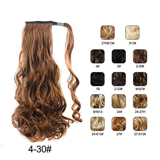 BARSDAR 21" Long Curly Wavy Wrap Around Ponytail Extensions Synthetic Ponytail Clip in Hair Extensions Hairpieces for Women 110g(4/30#Dark Brown mix Auburn Evenly) BARSDAR 21" Long Curly Wavy Wrap Around Ponytail Extensions Synthetic Ponytail Clip in Hair Extensions Hairpieces for Women 110g(4/30#Dark Brown mix Auburn Evenly)