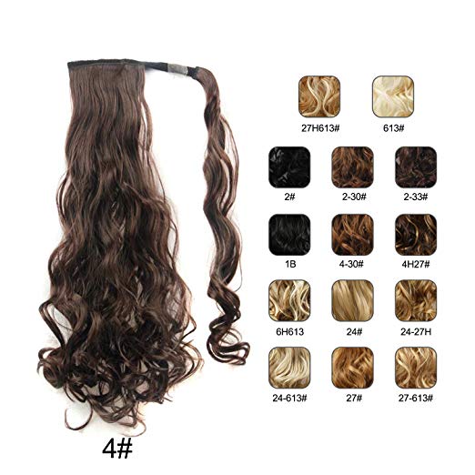 BARSDAR 21" Long Curly Wavy Wrap Around Ponytail Extensions Synthetic Ponytail Clip in Hair Extensions Hairpieces for Women 110g(4#Dark Brown) BARSDAR 21" Long Curly Wavy Wrap Around Ponytail Extensions Synthetic Ponytail Clip in Hair Extensions Hairpieces for Women 110g(4#Dark Brown)