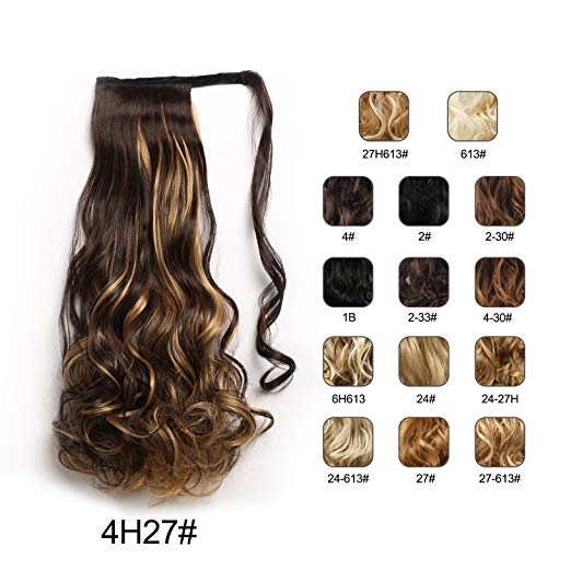 BARSDAR 21" Long Curly Wavy Wrap Around Ponytail Extensions Synthetic Ponytail Clip in Hair Extensions Hairpieces for Women 110g(4H27# Dark Brown mix Strawberry Blonde Unevenly) BARSDAR 21" Long Curly Wavy Wrap Around Ponytail Extensions Synthetic Ponytail Clip in Hair Extensions Hairpieces for Women 110g(4H27# Dark Brown mix Strawberry Blonde Unevenly)