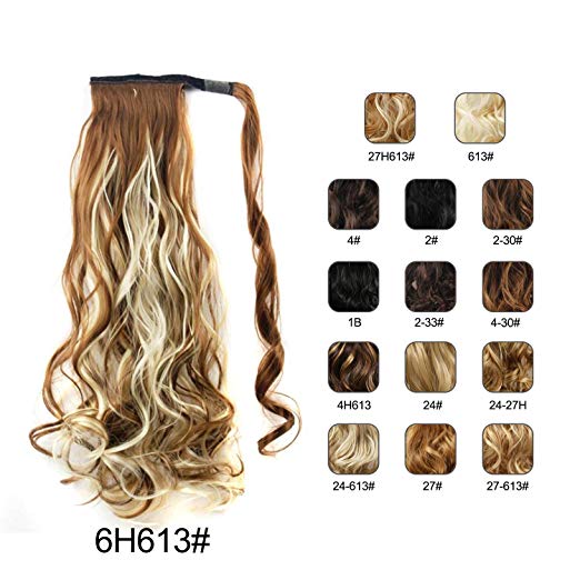 BARSDAR 21" Long Curly Wavy Wrap Around Ponytail Extensions Synthetic Ponytail Clip in Hair Extensions Hairpieces for Women 110g(6H613# Medium Brown mix Bleach Blonde Unevenly) BARSDAR 21" Long Curly Wavy Wrap Around Ponytail Extensions Synthetic Ponytail Clip in Hair Extensions Hairpieces for Women 110g(6H613# Medium Brown mix Bleach Blonde Unevenly)
