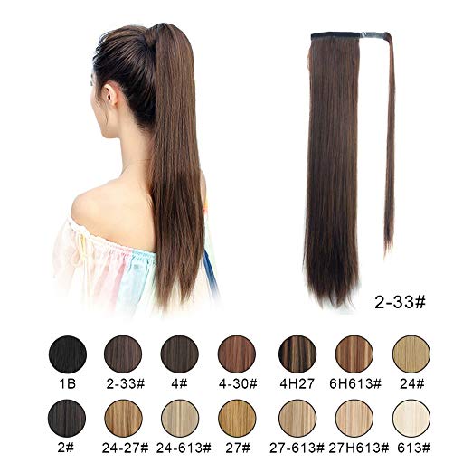 BARSDAR 26" Long Straight Ponytail Extension Wrap Around Synthetic Ponytail Clip in Hair Extensions One Piece Hairpiece Binding Pony Tail Extension for Women Lady Girl (2/33#Darkest Brown mix Dark Aub BARSDAR 26" Long Straight Ponytail Extension Wrap Around Synthetic Ponytail Clip in Hair Extensions One Piece Hairpiece Binding Pony Tail Extension for Women Lady Girl (2/33#Darkest Brown mix Dark Aub