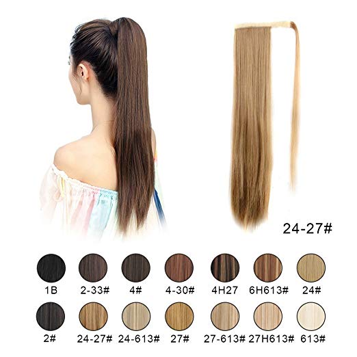 BARSDAR 26" Long Straight Ponytail Extension Wrap Around Synthetic Ponytail Clip in Hair Extensions One Piece Hairpiece Binding Pony Tail Extension for Women (24/27#Light Blonde mix Strawberry Blonde BARSDAR 26" Long Straight Ponytail Extension Wrap Around Synthetic Ponytail Clip in Hair Extensions One Piece Hairpiece Binding Pony Tail Extension for Women (24/27#Light Blonde mix Strawberry Blonde