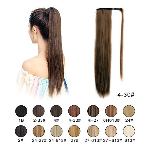 BARSDAR 26" Long Straight Ponytail Extension Wrap Around Synthetic Ponytail Clip in Hair Extensions One Piece Hairpiece Binding Pony Tail Extension for Women Lady Girl (4/30#Dark Brown mix Auburn Even BARSDAR 26" Long Straight Ponytail Extension Wrap Around Synthetic Ponytail Clip in Hair Extensions One Piece Hairpiece Binding Pony Tail Extension for Women Lady Girl (4/30#Dark Brown mix Auburn Even
