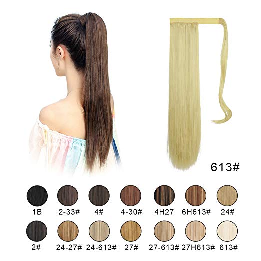 BARSDAR 26" Long Straight Ponytail Extension Wrap Around Bleach Blonde Synthetic Hair Extensions One Piece Hairpiece Pony Tail Extension for Women Lady Girl (Long Ponytail Extensions 613#) BARSDAR 26" Long Straight Ponytail Extension Wrap Around Bleach Blonde Synthetic Hair Extensions One Piece Hairpiece Pony Tail Extension for Women Lady Girl (Long Ponytail Extensions 613#)