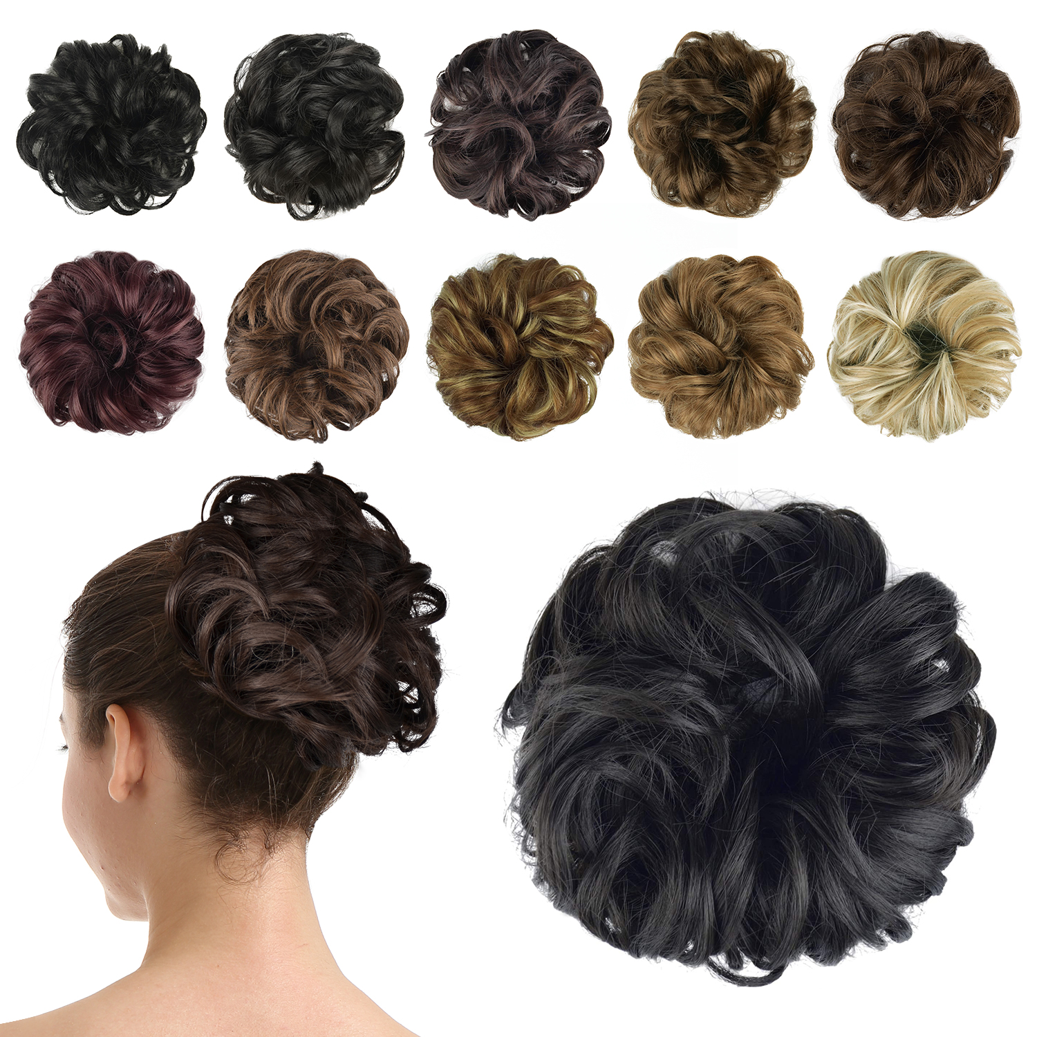 BARSDAR Hairpiece Hair Rubber Scrunchies Hair Bun Extensions for Women Ponytail Extensions Updo Curly Messy Bun - A03 Darkest Brown Near Black BARSDAR Hairpiece Hair Rubber Scrunchies Hair Bun Extensions for Women Ponytail Extensions Updo Curly Messy Bun - A03 Darkest Brown Near Black