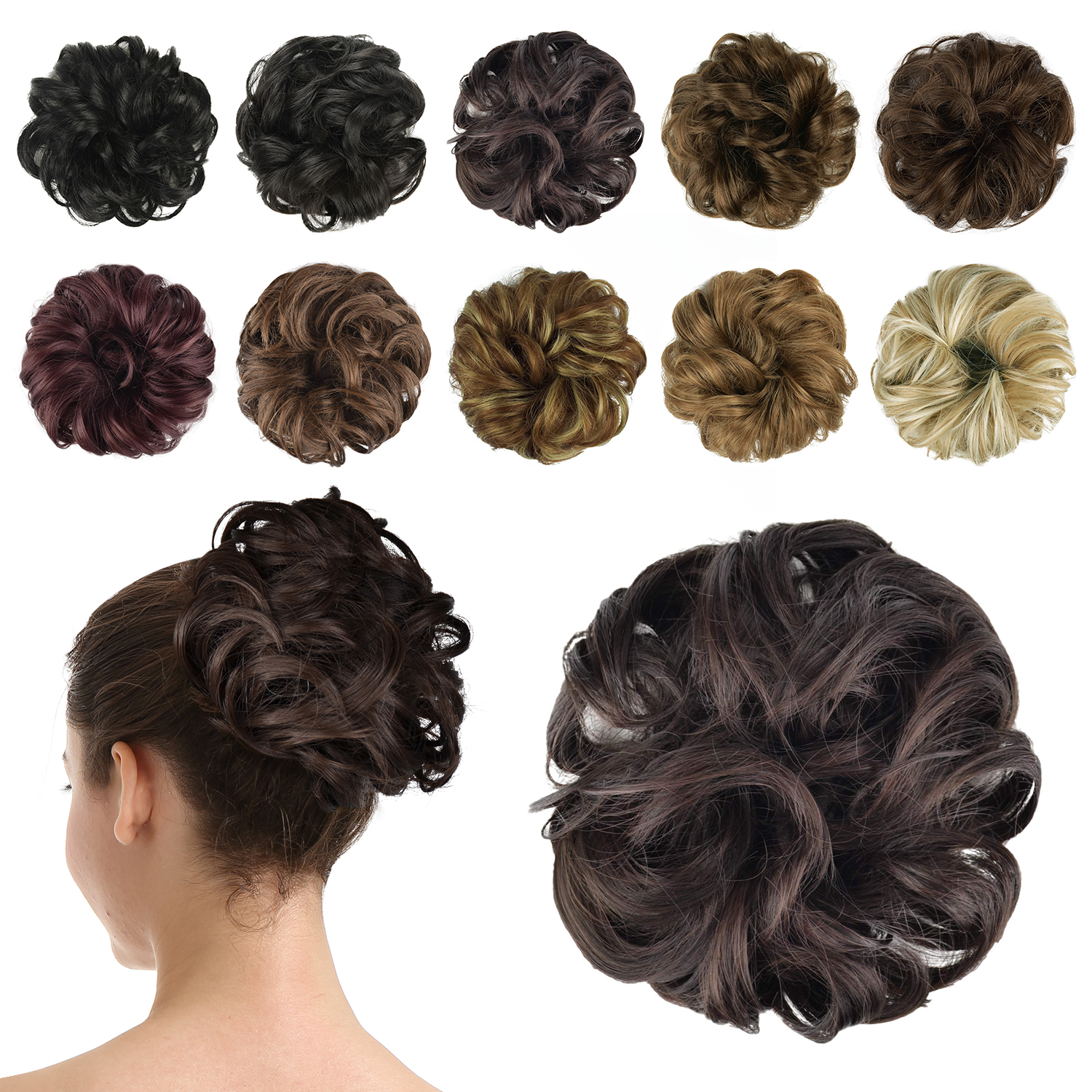 BARSDAR Hair Bun Extensions Hairpiece Hair Rubber Scrunchies for Women Ponytail Extensions Updo Curly Messy Bun - A08 Dark Brown & Dark Auburn BARSDAR Hair Bun Extensions Hairpiece Hair Rubber Scrunchies for Women Ponytail Extensions Updo Curly Messy Bun - A08 Dark Brown & Dark Auburn