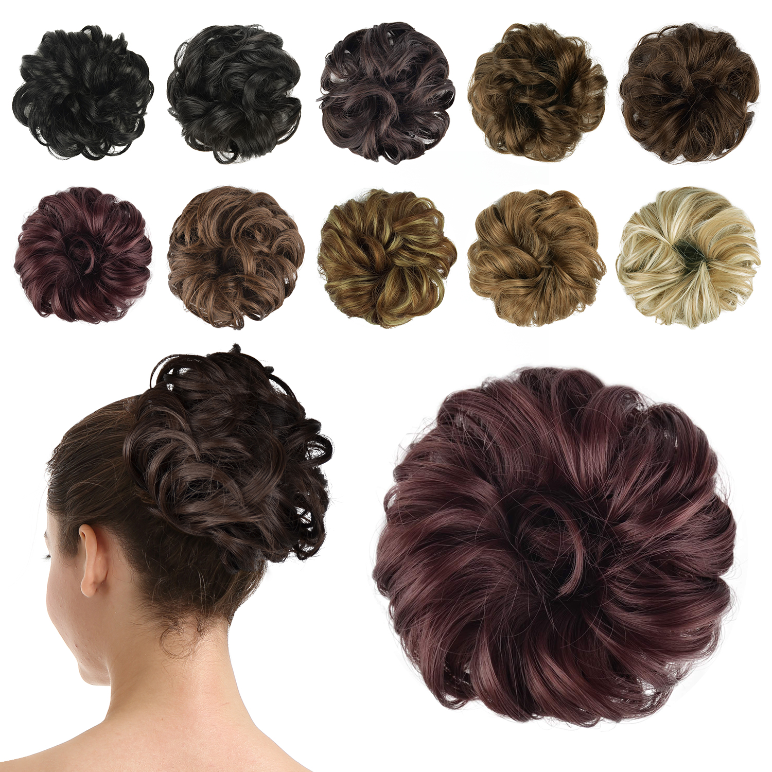 BARSDAR Hair Bun Extensions Hairpiece Hair Rubber Scrunchies for Women Ponytail Extensions Updo Curly Messy Bun - A13 Dark Auburn BARSDAR Hair Bun Extensions Hairpiece Hair Rubber Scrunchies for Women Ponytail Extensions Updo Curly Messy Bun - A13 Dark Auburn
