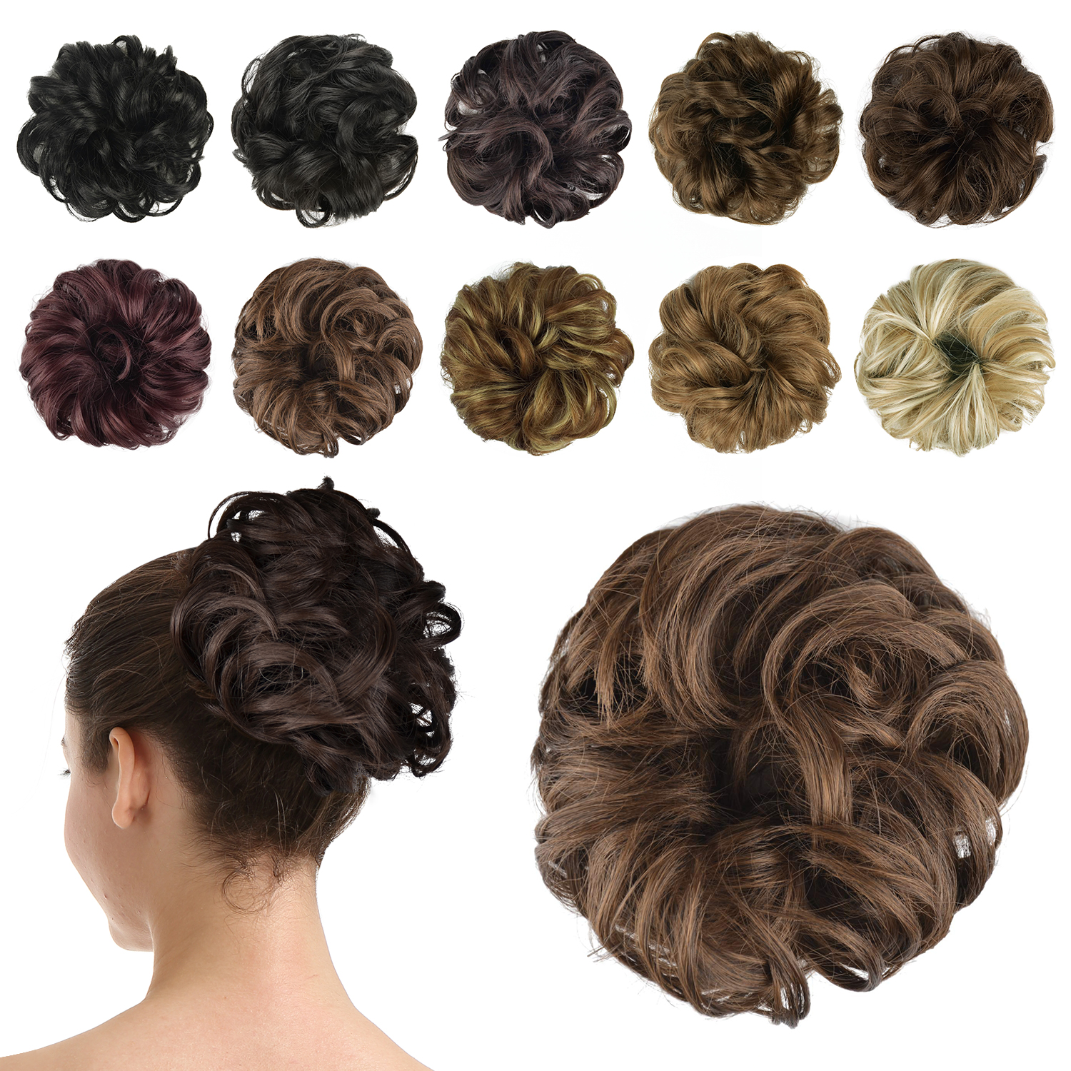 BARSDAR Synthetic Hair Bun Extensions Hairpiece Messy Hair Scrunchies for Women Updo ponytail Extensions - A10 Medium Brown & Light Auburn BARSDAR Synthetic Hair Bun Extensions Hairpiece Messy Hair Scrunchies for Women Updo ponytail Extensions - A10 Medium Brown & Light Auburn