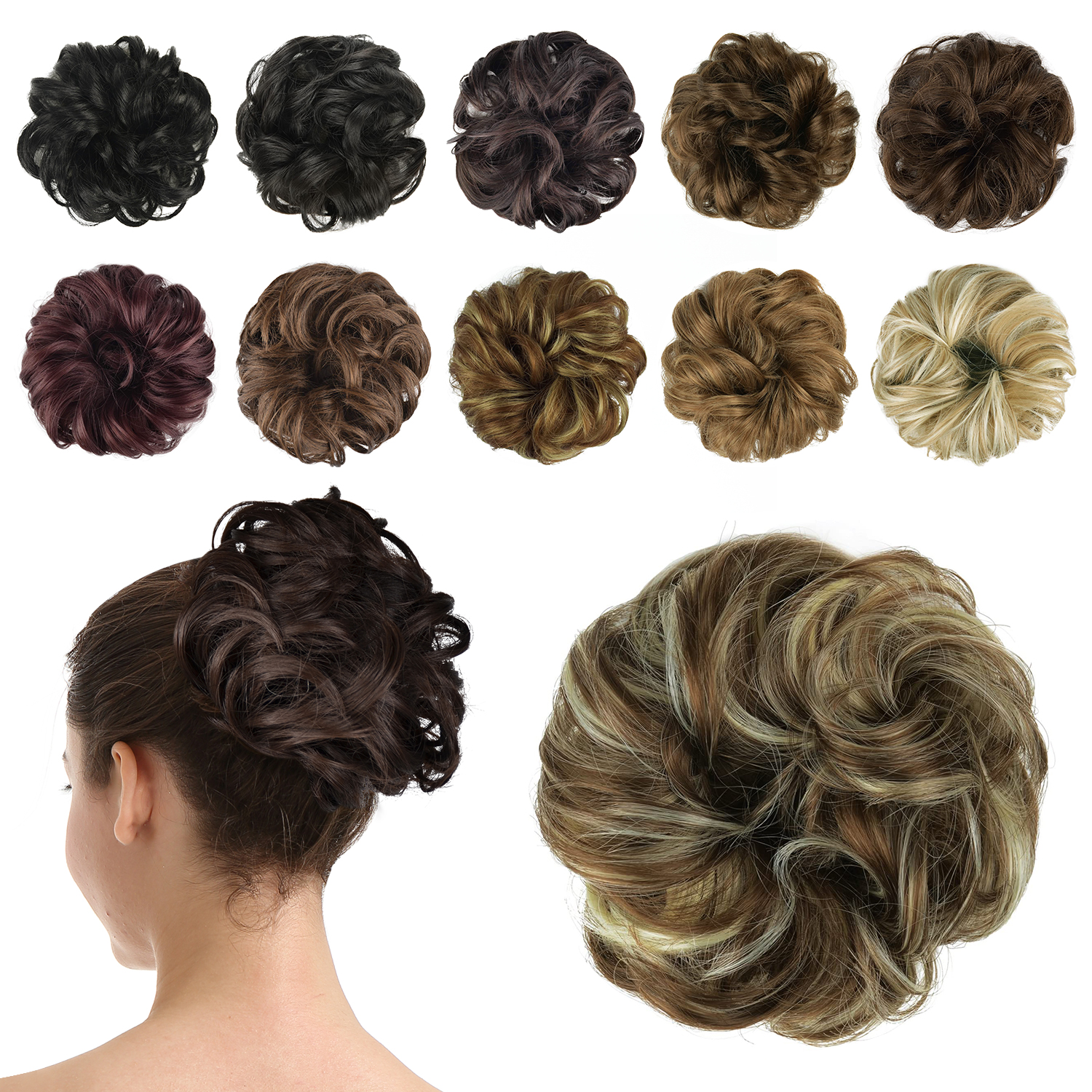 BARSDAR Synthetic Hair Bun Extensions Hairpiece Messy Hair Scrunchies ...