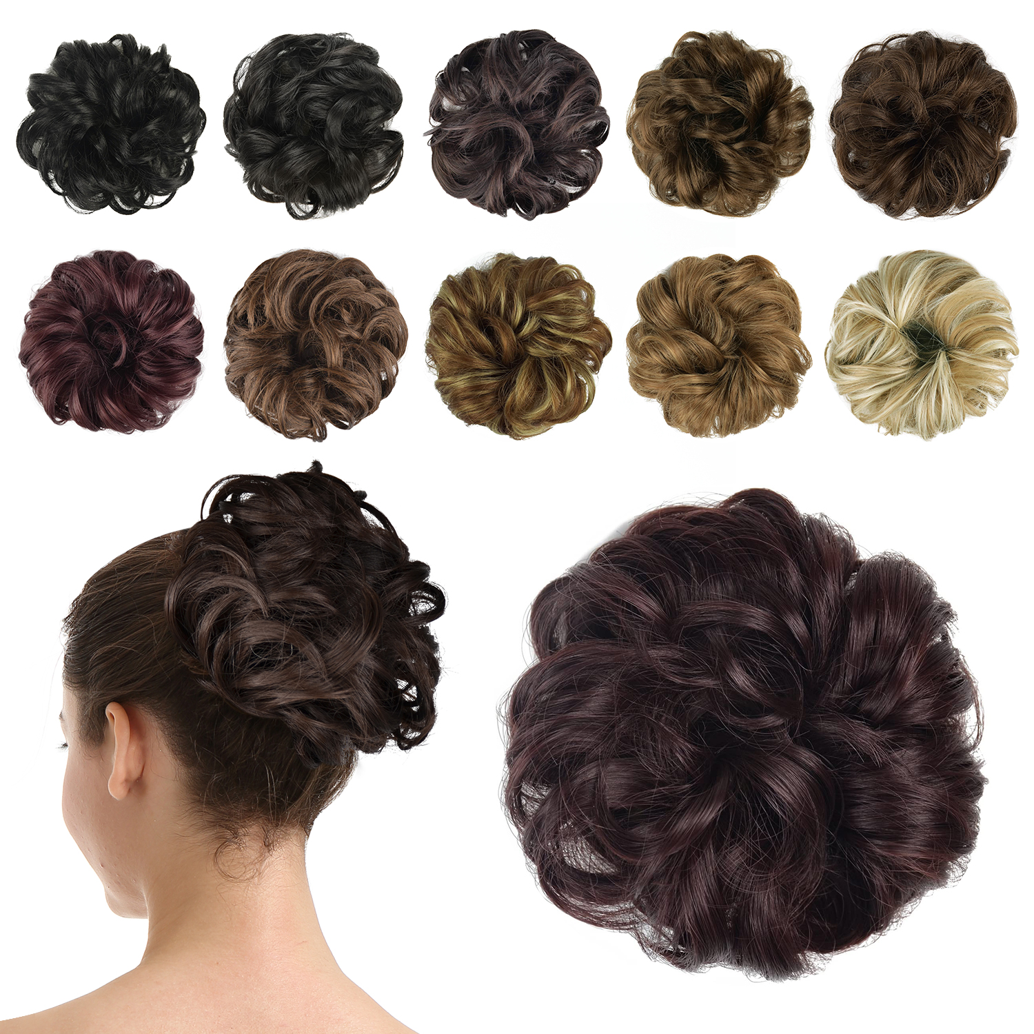 BARSDAR Hair Bun Extensions Hairpiece Hair Rubber Scrunchies for Women Ponytail Extensions Updo Curly Messy Bun - A11 Black & Burgundy BARSDAR Hair Bun Extensions Hairpiece Hair Rubber Scrunchies for Women Ponytail Extensions Updo Curly Messy Bun - A11 Black & Burgundy